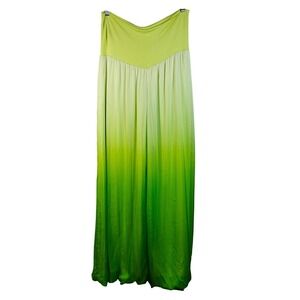Womens Ombre yoga waist pants Lime Green White Boho Flowy Beach Vacation